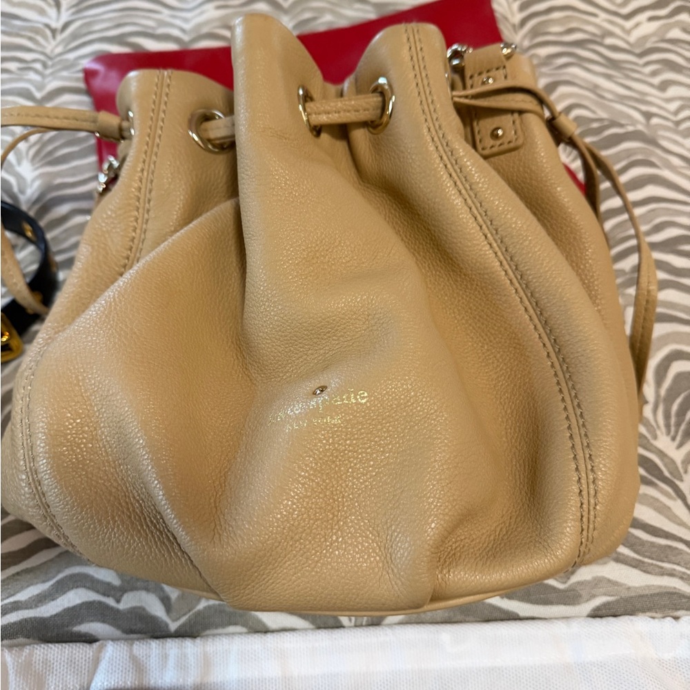 kate spade tan pebbled leather drawstring hobo